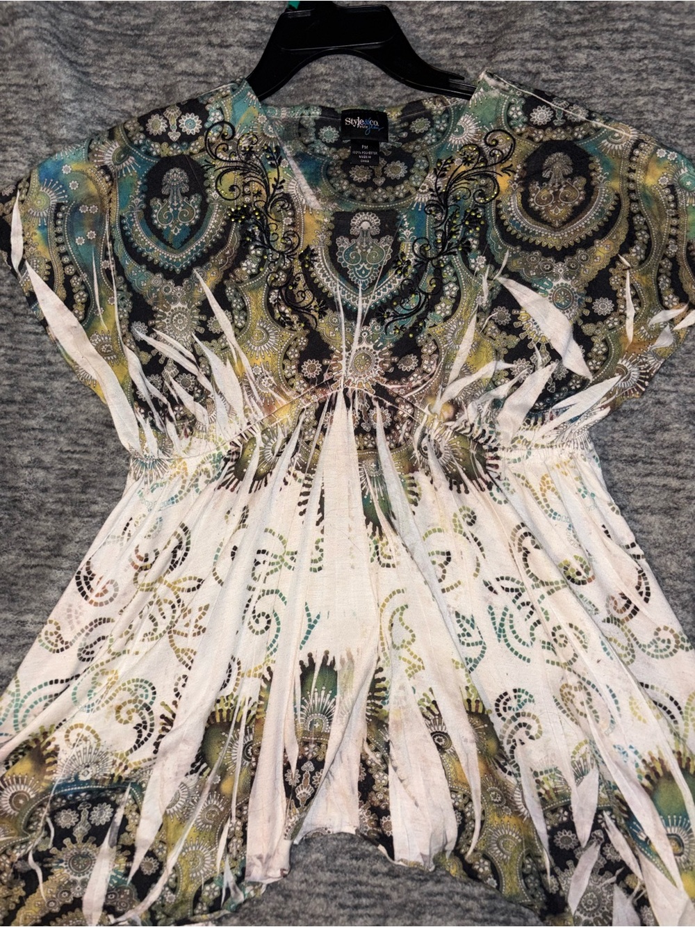 Style & Co. Multicolor Paisley Short Sleeve Tunic - Teal, White, Yellow & black